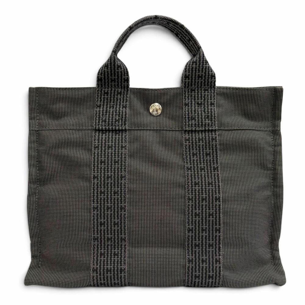 HERMES Hermes Herline Tote PM Silver Hardware Sellier Button Canvas Bag Handb...